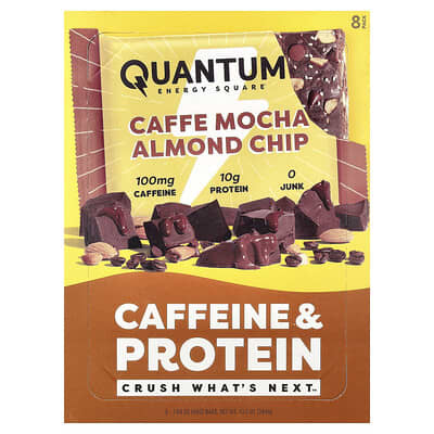 Quantum Energy Square, 咖啡摩卡巴旦木片，8 根能量棒，每根 1.69 盎司（48 克）