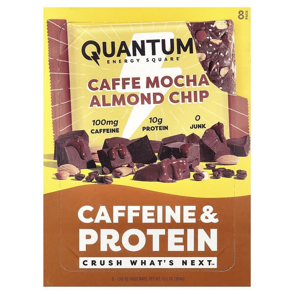 Quantum Energy Square, 카페인 & 프로틴바, 카페 모카 아몬드 칩, 바 8개, 각 48g(1.69oz)