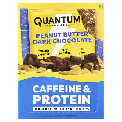 Quantum Energy Square, Peanut Butter Dark Chocolate, 8 Energy Bars, 1.69 oz (48 g) Each