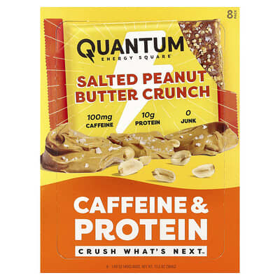 Quantum Energy Square, Caffeine & Protein Bar, Salted Peanut Butter Crunch, 8 Bars, 1.69 oz (48 g) Each