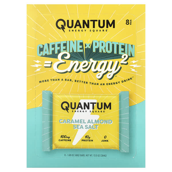 Quantum Energy Square Caramel Almond Sea Salt, 8 Energy Bars, 1.69 oz (48 g) Each