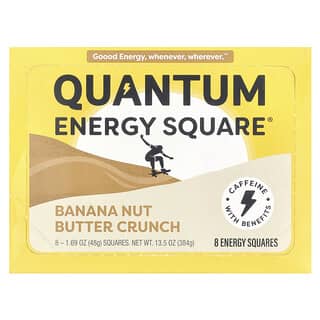 Quantum Energy Square, Banane et beurre de noix, Croustillant, 8 carrés énergétiques, 48 g chacun