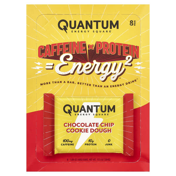 Quantum Energy Square Chocolate Chip Cookie Dough, 8 Bars, 1.69 oz (48 g) Each