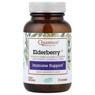 Quantum Health, Elderberry+ Pendukung Kekebalan Tubuh, Rasberi, 36 Permen Tablet