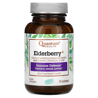 Quantum Health, Elderberry+ Immune Defense, Raspberry, 36 Lozenges