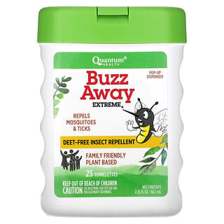 Quantum Health, Buzz Away Extreme, Repelente de insectos sin Deet`` 25 toallas