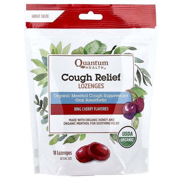 Quantum Health, Pastillas para aliviar la tos, Cereza Bing, 18 pastillas (5 mg por pastilla)