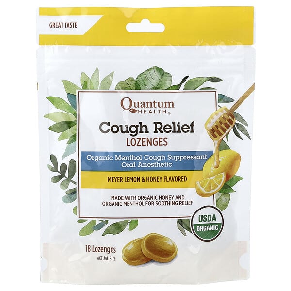 Quantum Health, Pastilhas para Alívio da Tosse, Limão Meyer e Mel, 5 mg, 18 Pastilhas