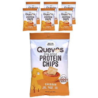 Quevos, Pita Style Protein Chips, Proteinchips nach Pita-Art, Cheddar, 6 Beutel im Familienpack, je 90 g (3,2 oz.).