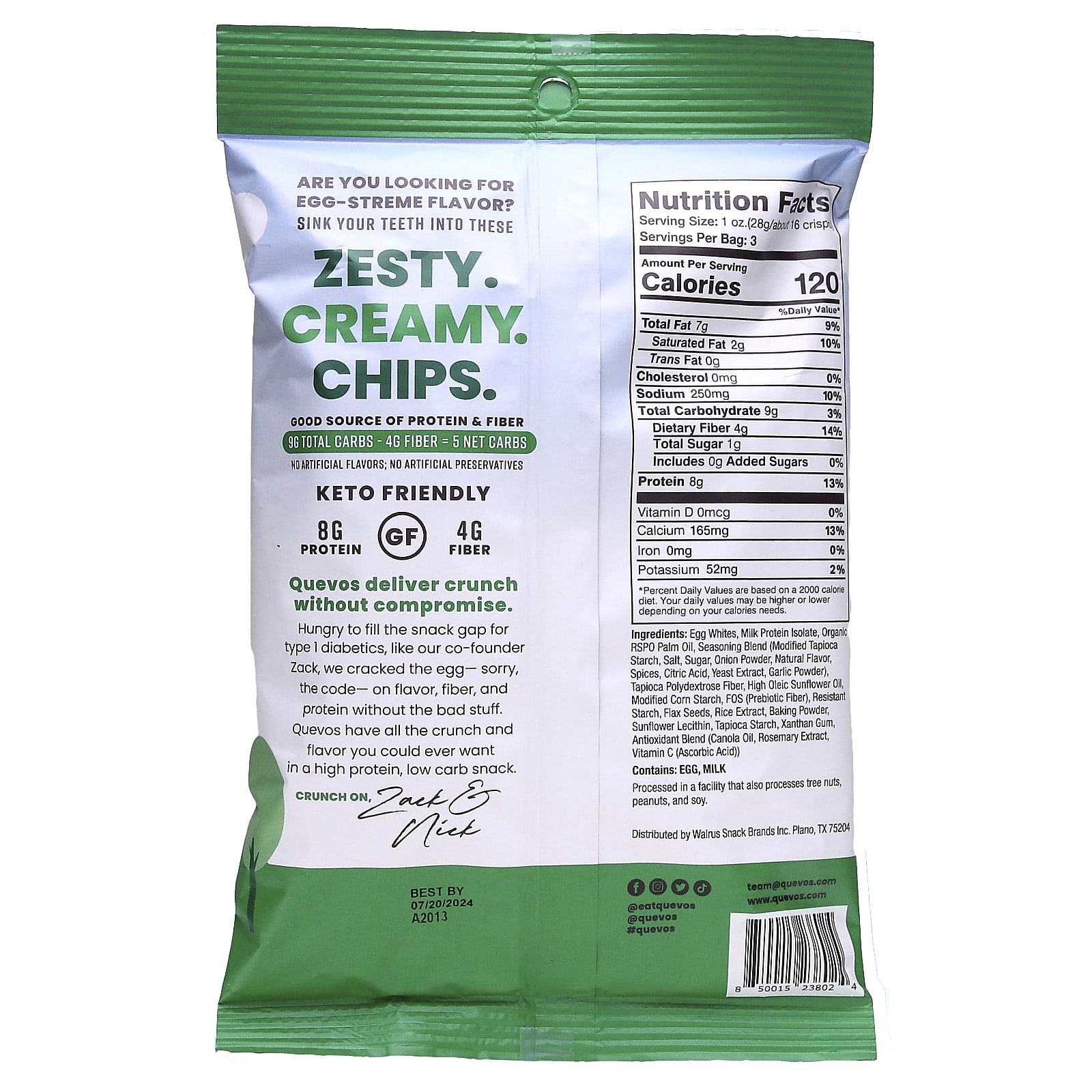 Quevos, Pita Style Protein Chips, Sour Cream & Onion, 6 Family Pack Bags, 3.2 oz (90 g) Each