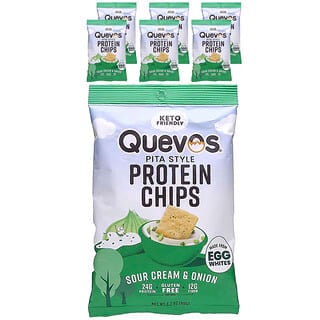 Quevos, протеїнові чипси зі сметаною та цибулею у формі лаваша, 6 сімейних пакетиків по 90 г (3,2 унції)
