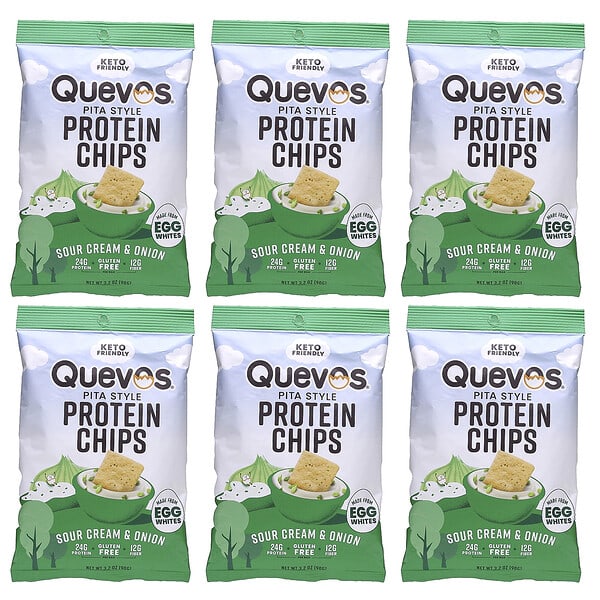 Quevos, Pita Style Protein Chips, Sour Cream & Onion, 3.2 oz (90 g)