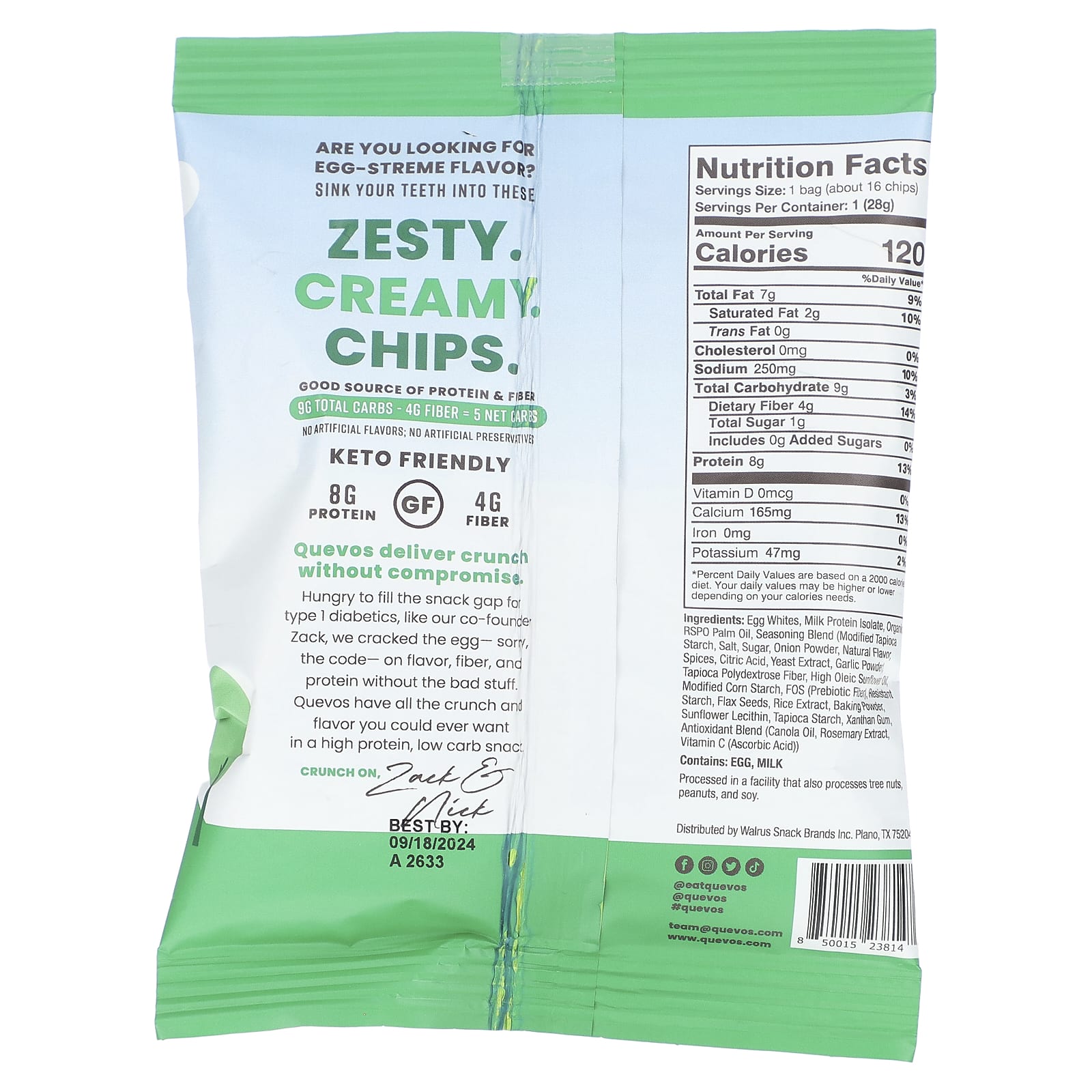 Quevos, Pita Style Protein Chips, Sour Cream & Onion, 6 Bags, 1 oz (28 g) Each