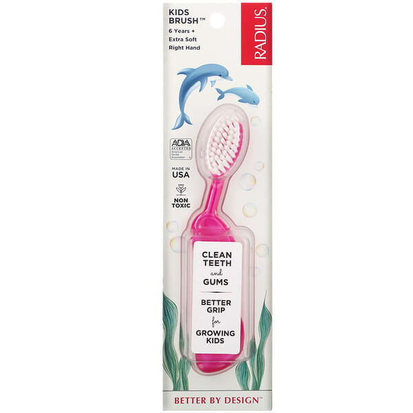 RADIUS‏, Kids Brush, 6 Years+. Extra Soft, Right Hand, Pink, 1 Toothbrush