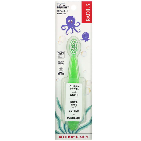 RADIUS‏, Totz Toothbrush, 18 + Months, Extra Soft, Green Sparkle