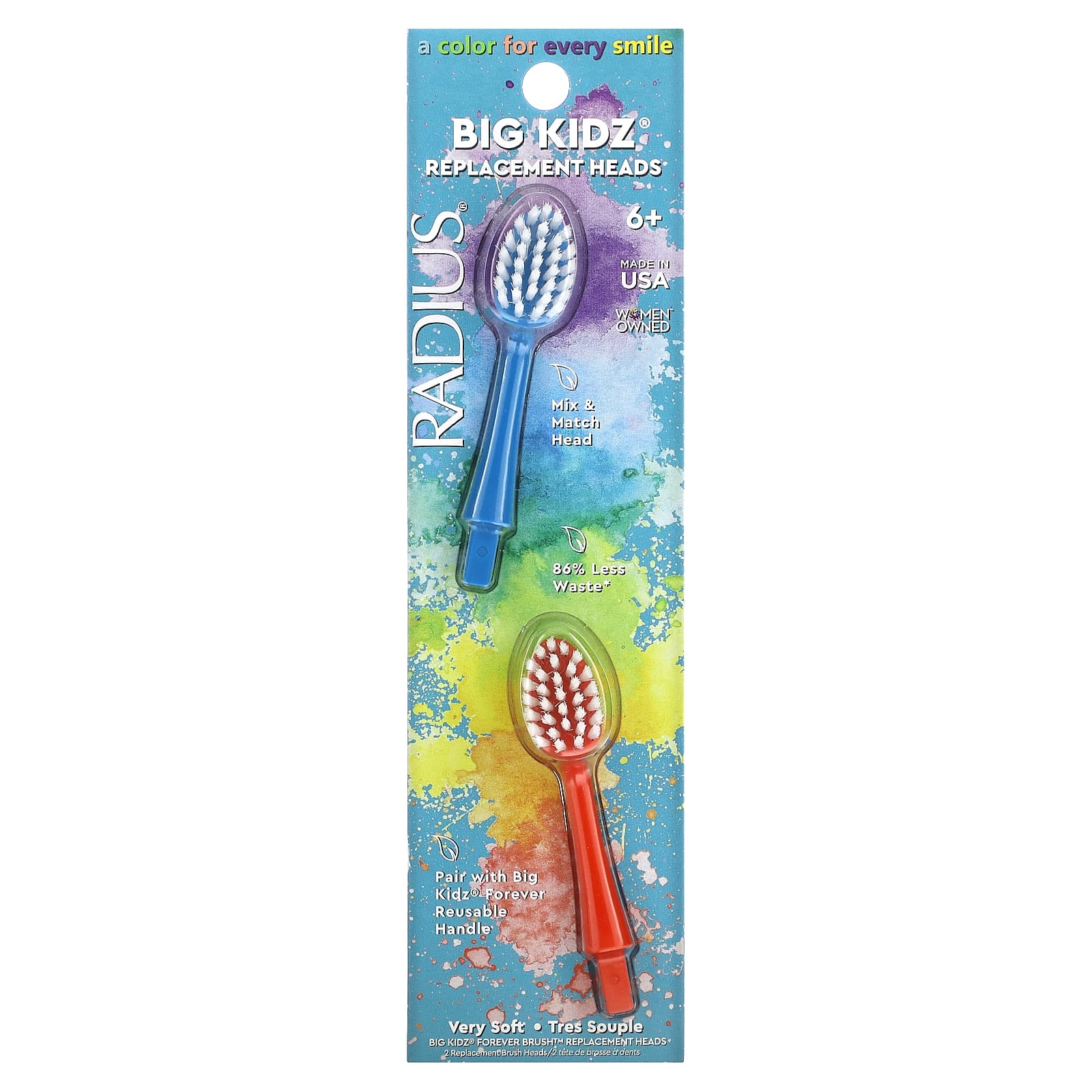 RADIUS, Big Kidz, Replacement Heads, 6+, Very Soft, 2 Replacement Brush