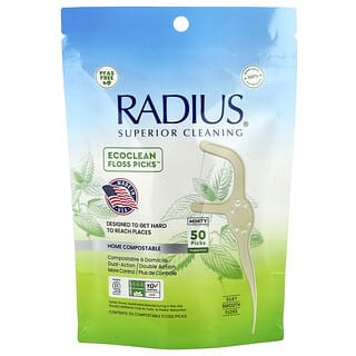 RADIUS, EcoClean Floss Picks™, Minty Peppermint, 50 Compostable Floss Picks