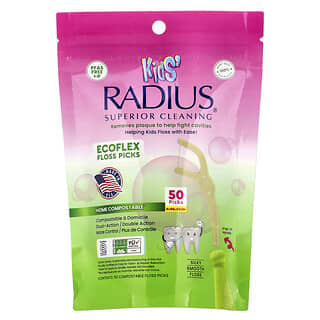 RADIUS, Kids, EcoFlex Floss Picks, Bubblegum, 50 Compostable Floss Picks