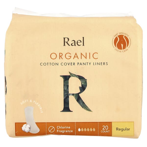Rael, Organic Cotton Cover Panty Liners, Regular, 20 Count