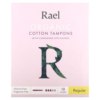 Rael, Inc., Tampones de algodón orgánico con aplicadores de cartón, Regular, 18 unidades