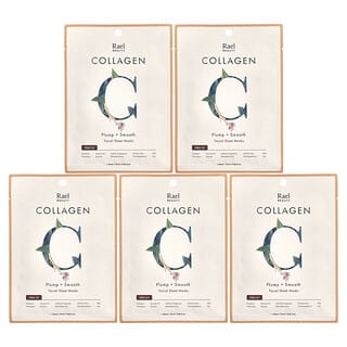 Rael, Beauty, Collagen Facial Beauty Sheet Masks, Beauty-Gesichtsmasken mit Kollagen, 5 Tuchmasken, je 25 ml (0,84 fl. oz.).