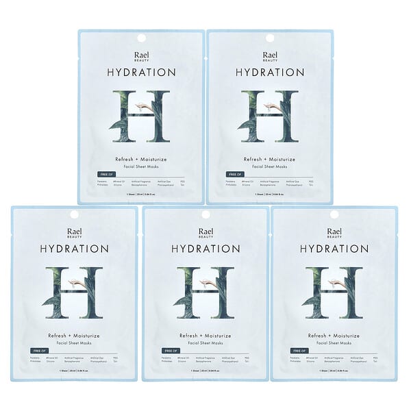 Rael, 뷰티, 하이드레이션 페이셜 뷰티 시트 마스크, 5매, 각 25ml(0.84fl oz)