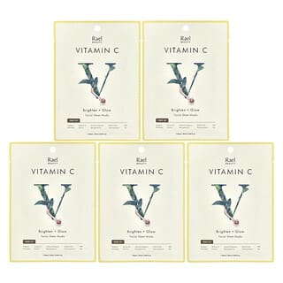 Rael, C-vitamin, Brighten + Glow Facial Beauty Sheet maszkok, 5 lap, 0,84 fl uncia (25 ml) egyenként