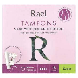 Rael, Organic Cotton Tampons, Super, Fragrance Free, 18 Count