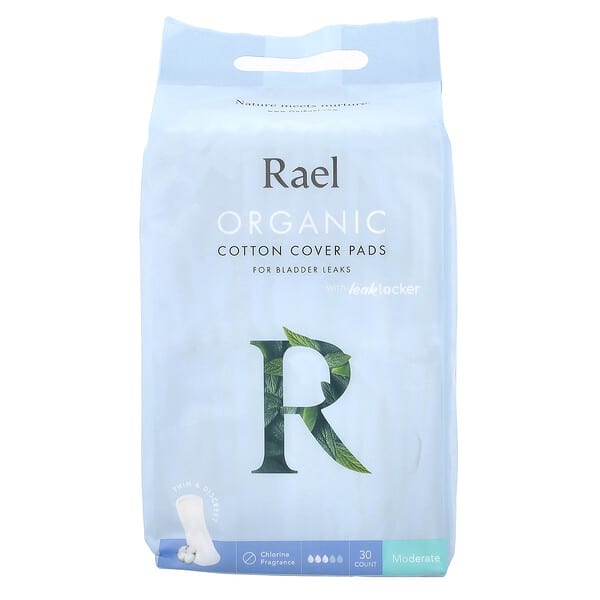 Rael, 유기농 순면 커버 패드, 방광 샘 방지, 중간, 30개입