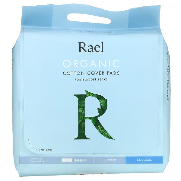 Rael, Almohadillas protectoras de algodón orgánico, Para fugas de vejiga, Moderado, 30 unidades