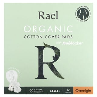 Rael, Organic Cotton Cover Pads with Leak Locker, Overnight , 12 Count