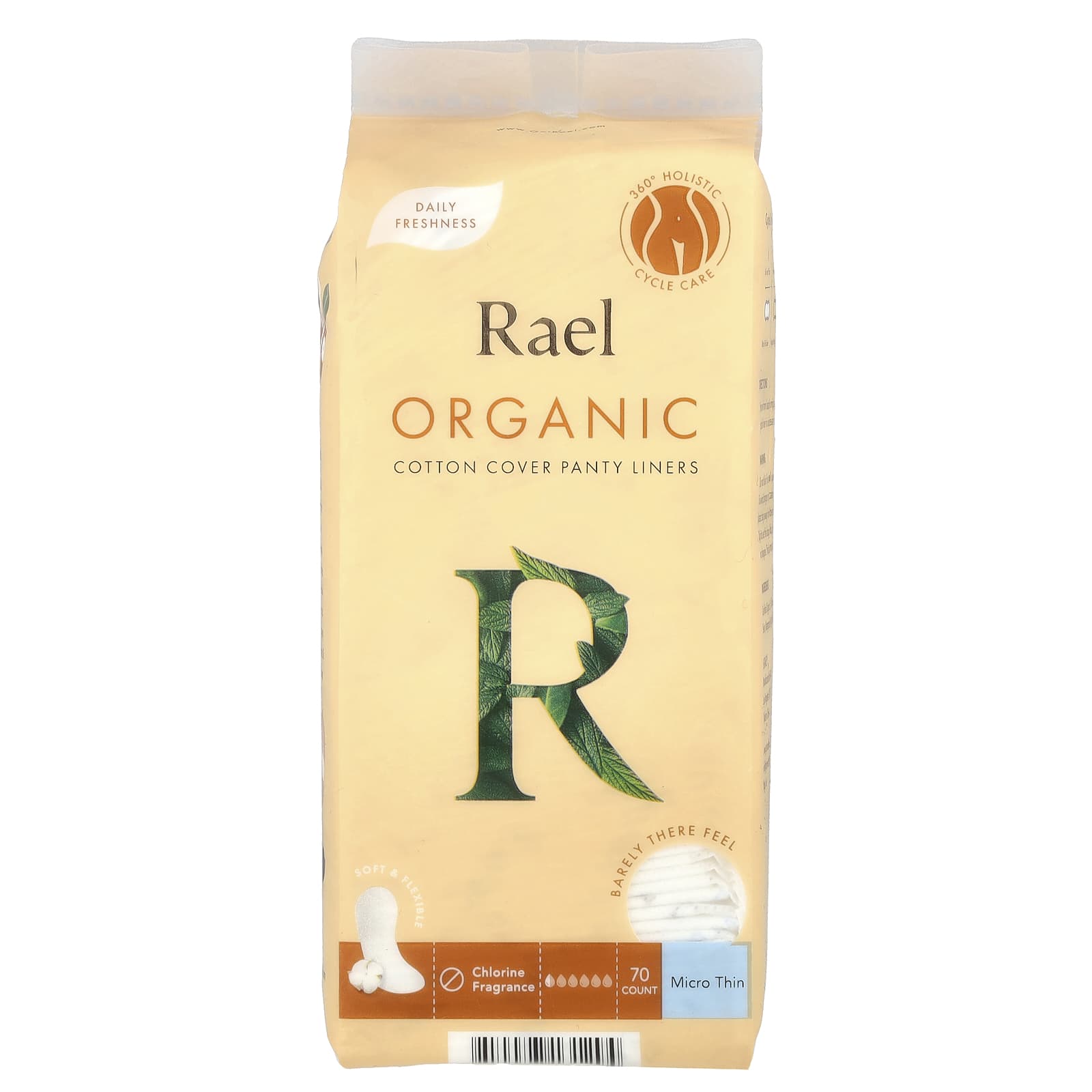 Rael, Organic Cotton Cover Panty Liners, Micro Thin, 70 Count