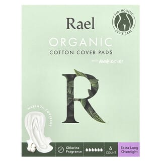 Rael, Organic Cotton Cover Pads, Extra Long Overnight, 6 Count