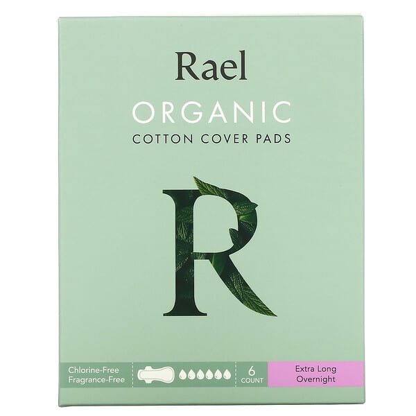 Rael, Inc., Organic Cotton Cover Pads, Extra Long Overnight, 6 Count
