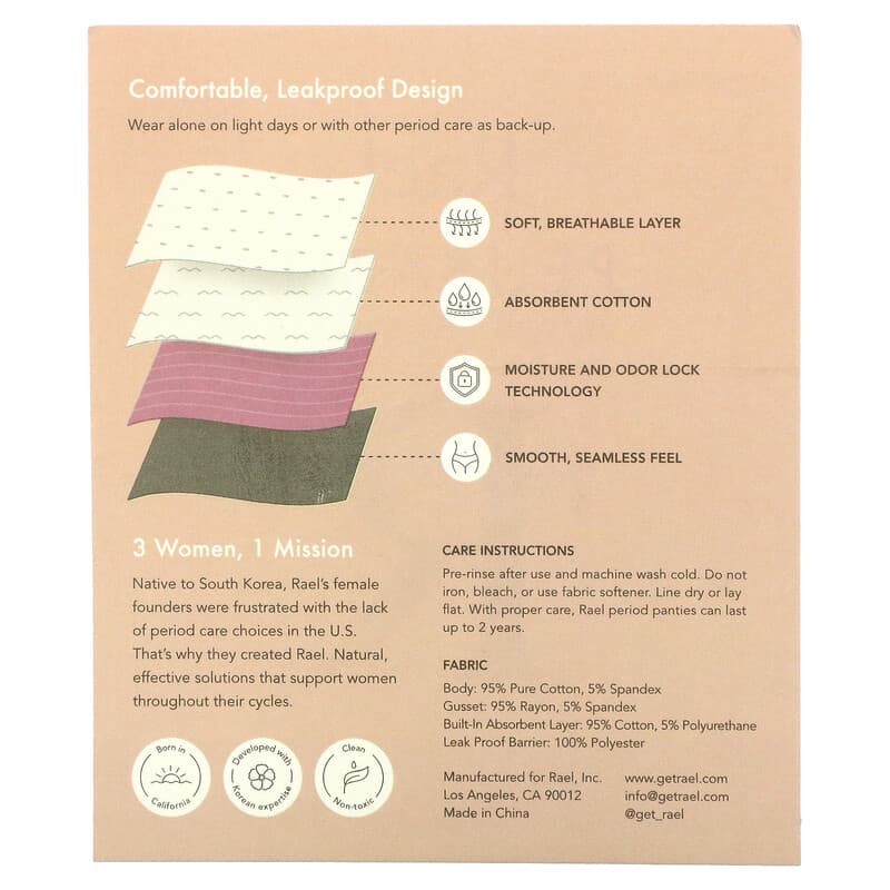 Rael Women's Organic Cotton Protective Menstrual Period Panties  (Natural)/Medium - 1 Pack/ 3 Total Reviews 2024