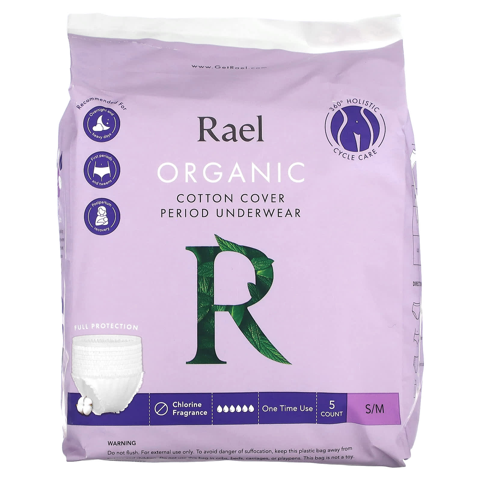 Rael Organic Cotton Cover Period Underwear L/XL 4 ct each pack (4-pack)