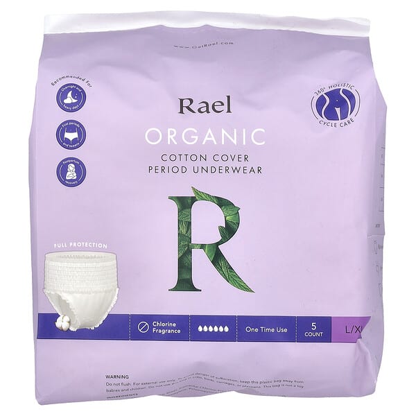 Rael, 유기농 면 커버 생리대 속옷, L/XL, 5개