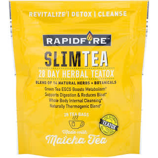 RAPIDFIRE, SlimTea, 28 Day Herbal Teatox, Matcha Tea, Real Lemon Flavor, 28 Tea Bags