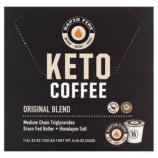 رابيد فاير‏, كبسولات قهوة Keto ، مزيج أصلي ، تحميص متوسط ، 16 كبسولة ، 0.53 أونصة (15 جم) لكل كبسولة