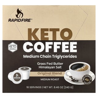 RAPIDFIRE, Cápsulas de café cetogénico, Mezcla original, Tostado medio`` 16 cápsulas, 15 g (0,53 oz) cada una