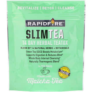 RAPIDFIRE, SlimTea, chá detox herbal para 14 dias, chá de matcha, sabor de limão de verdade, 14 saquinhos de chá