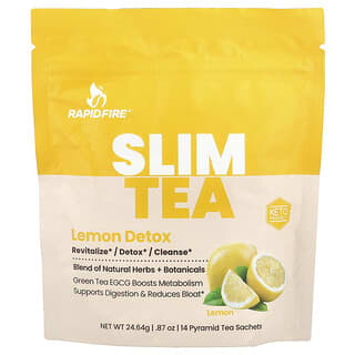 RAPIDFIRE, SlimTea, infusion Teatox 14 jours, thé Matcha, saveur citron, 14 sachets de thé