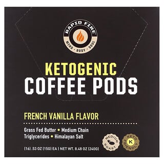 RAPIDFIRE, Ketogenic Coffee Pods, французская ваниль, средней обжарки, 16 капсул, 240 г (8,48 унции)