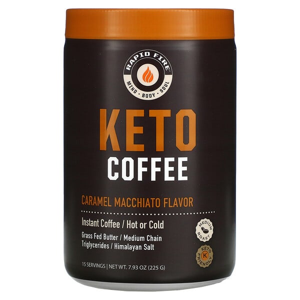 رابيد فاير‏, قهوة Keto ، الكراميل ماكياتو ، سريعة التحضير ، تحميص متوسط ، 7.93 أونصة (225 جم)