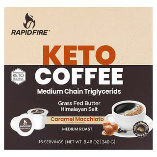 RAPIDFIRE, Cápsula de café cetogénico, Macchiato de caramelo, Tostado medio`` 16 cápsulas, 240 g (8,46 oz)