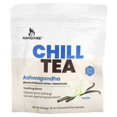 RAPIDFIRE, Calming Tea, Ashwagandha, Vanilla, 14 Pyramid Tea Bags, 0.87 oz (24.64 g)