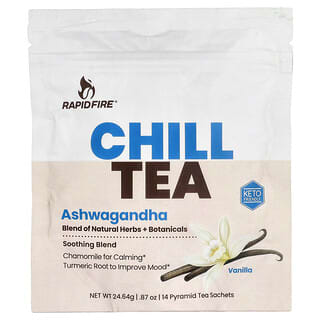 RAPIDFIRE, Chill thee, Ashwagandha, vanille, 14 piramidetheezakjes, 0.87 oz (24.64 g)