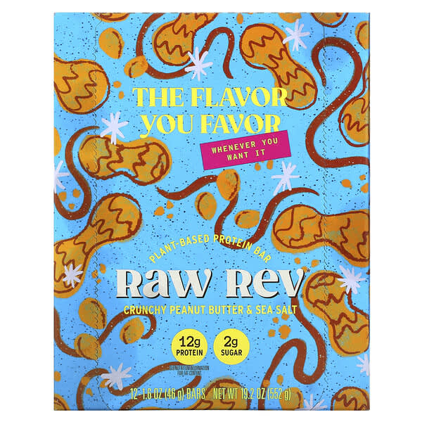 Raw Rev, PlantBased Protein Bar, Crunchy Peanut Butter & Sea Salt, 12