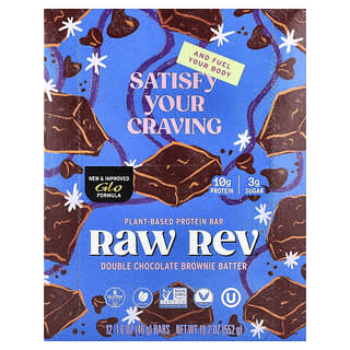 Raw Rev, Barrita proteica de origen vegetal, Masa de brownie con doble chocolate, 12 barritas, 46 g (1,6 oz) cada una