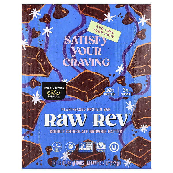Plant-Based Protein Bar, Double Chocolate Brownie Batter, 12 Bars, 1.6 oz (46 g) Each